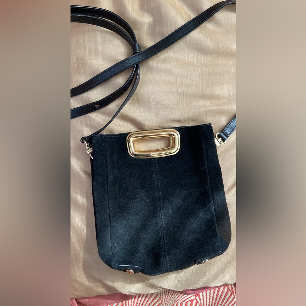 Maje Black Suede Crossbody Bag with Gold Detail
